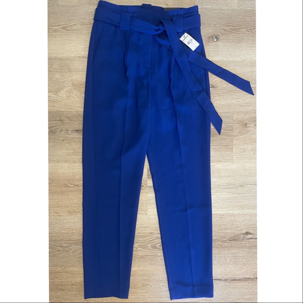 Express Royal Blue High-Waist Cropped Tapered Pants with Belt